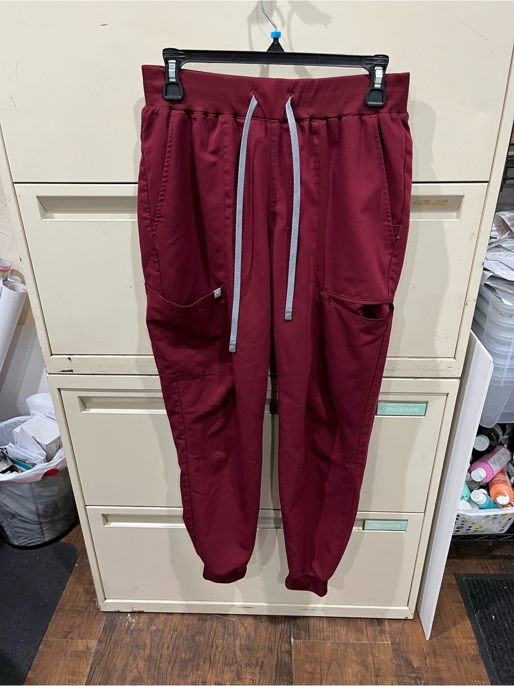 Fabletics Maroon Track scrub Joggers with Gray Drawstrings